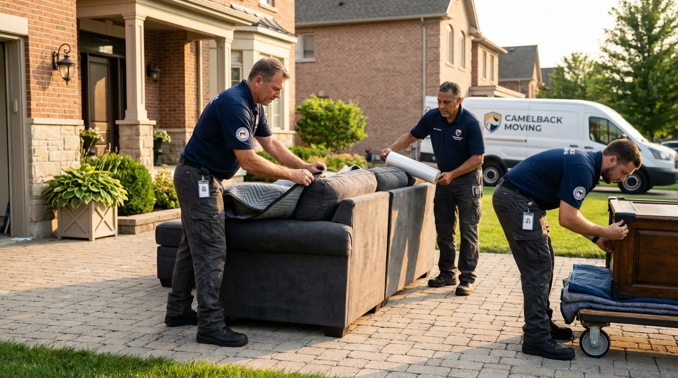 Large estate moving crew wrapping furniture in Versailles, MO