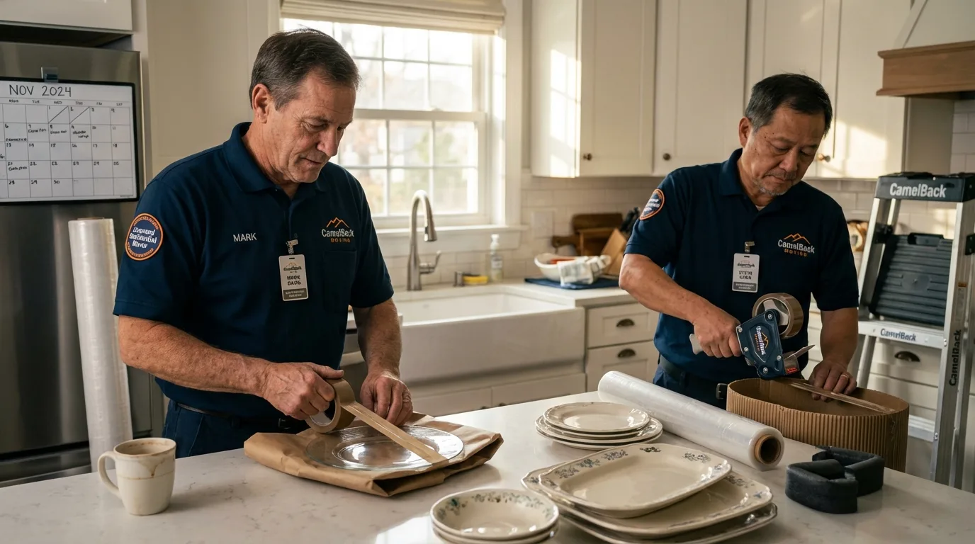 Professional crew packing kitchen dishware in Versailles, MO